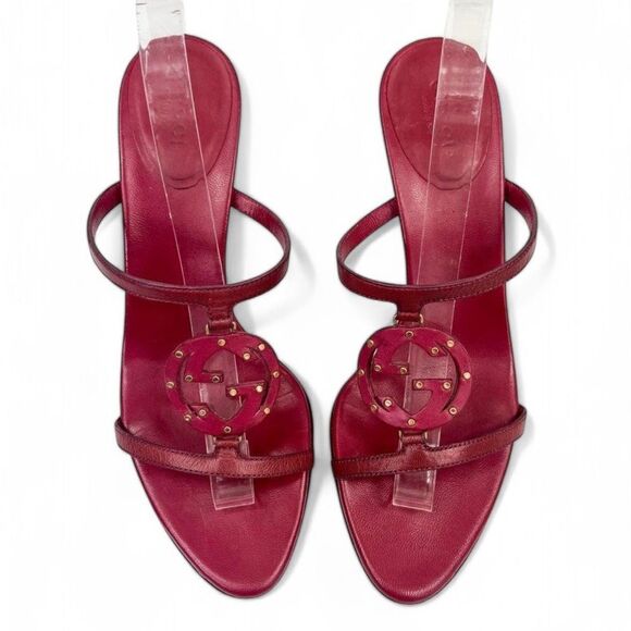 Authentic GUCCI Burgundy Interlocking GG Logo Mules Size 7.5 - Picture 12 of 16
